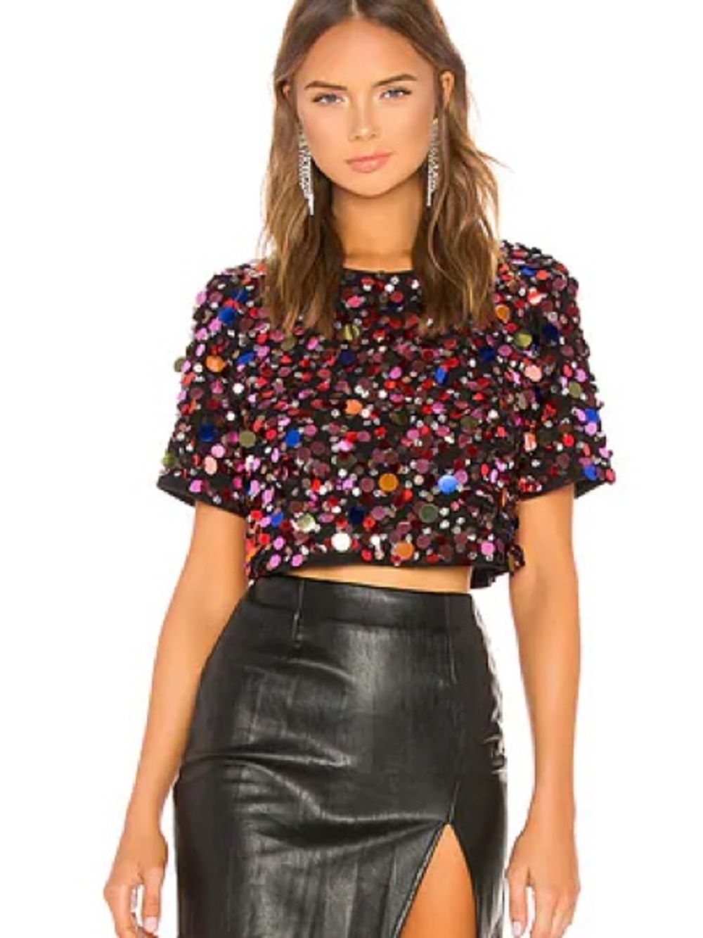 Lovers + Friends Black Multicolor Sequin Crop Top
